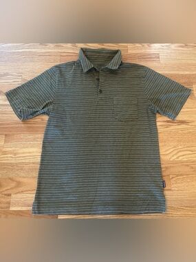 Patagonia Squeaky Clean Polo Shirt Mens Organic Cotton Striped Pocket Green Sz S